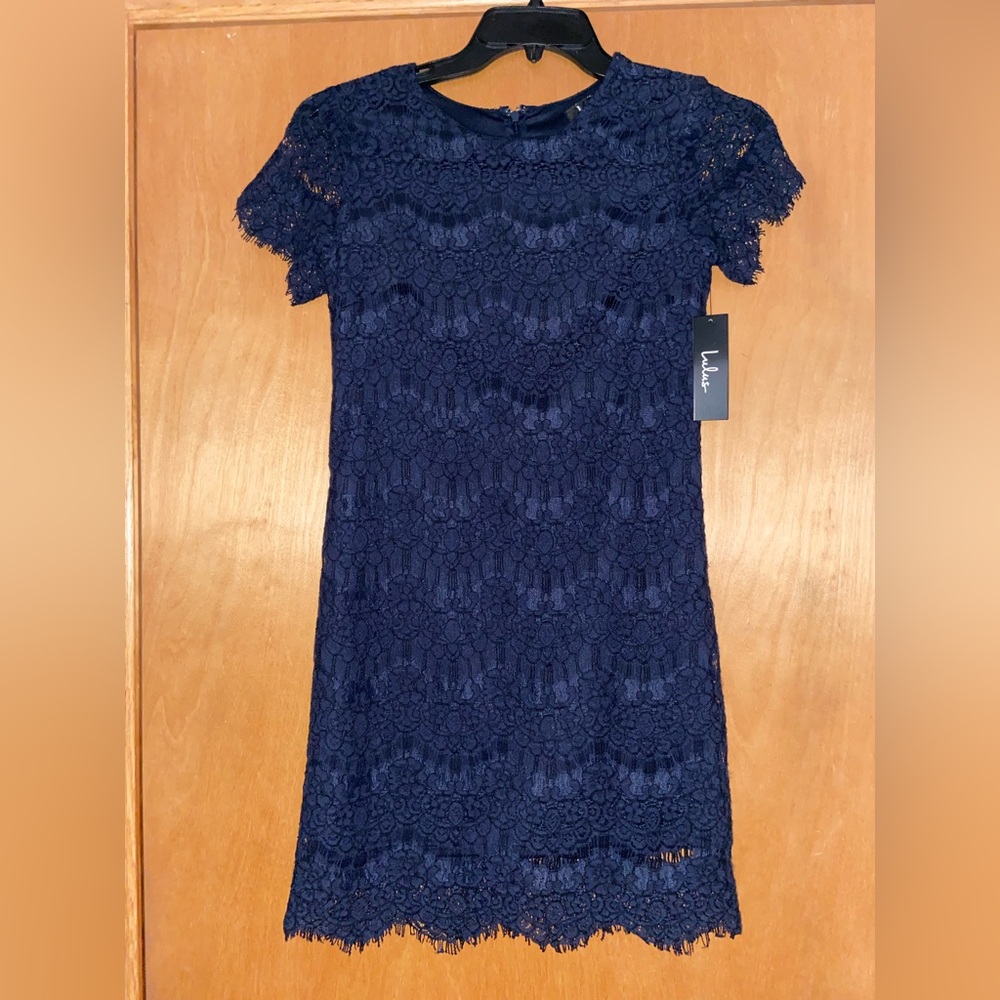 LuLu’s Take Me to Brunch Navy Blue Lace Shift Dress